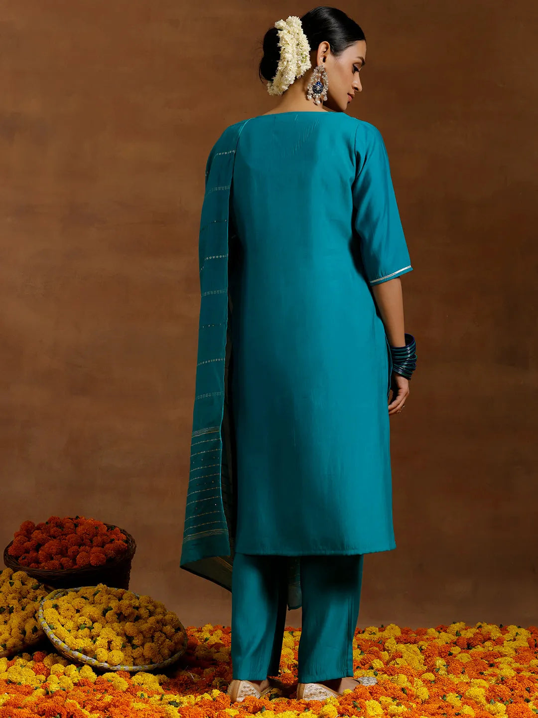 Gerua Green Yoke Design Silk Blend Straight Suit With Dupatta