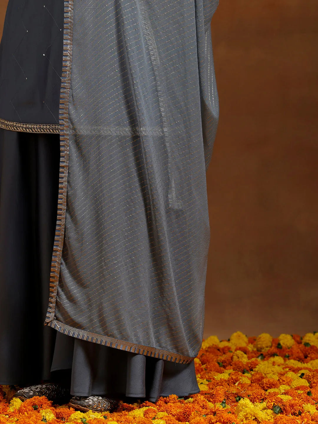 Gerua Grey Yoke Design Silk Blend Straight Suit With Dupatta