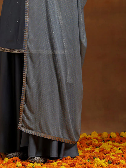 Gerua Grey Yoke Design Silk Blend Straight Suit With Dupatta