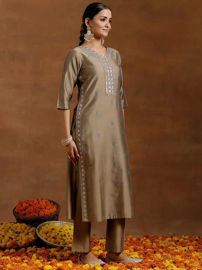 Gerua Gold Embroidered Silk Blend Straight Kurta Set