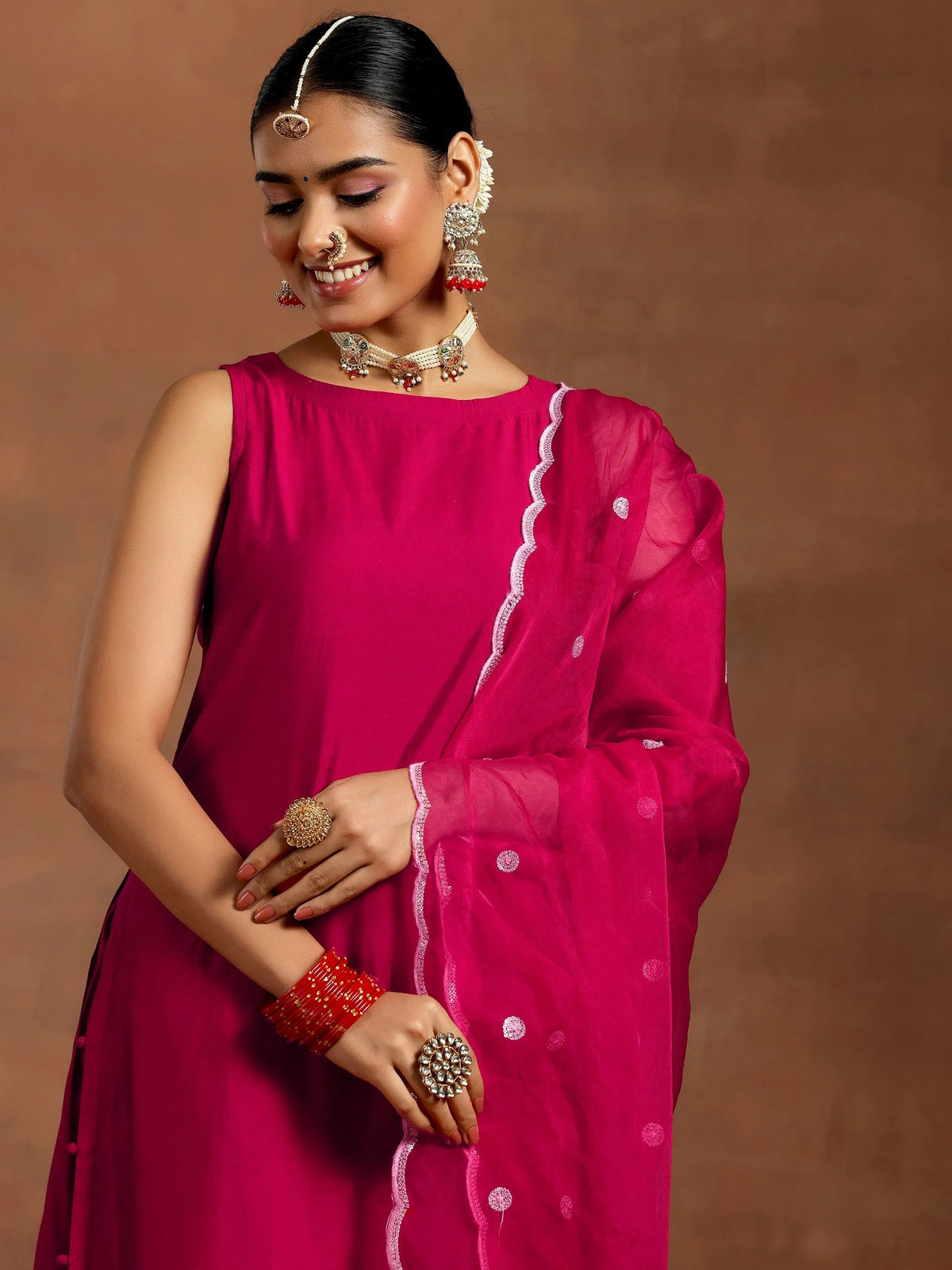 Gerua Pink Solid Silk Blend Straight Suit With Dupatta