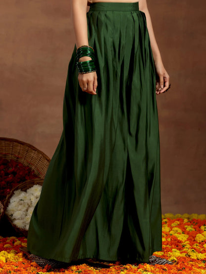 Gerua Green Solid Silk Blend Straight Suit With Dupatta