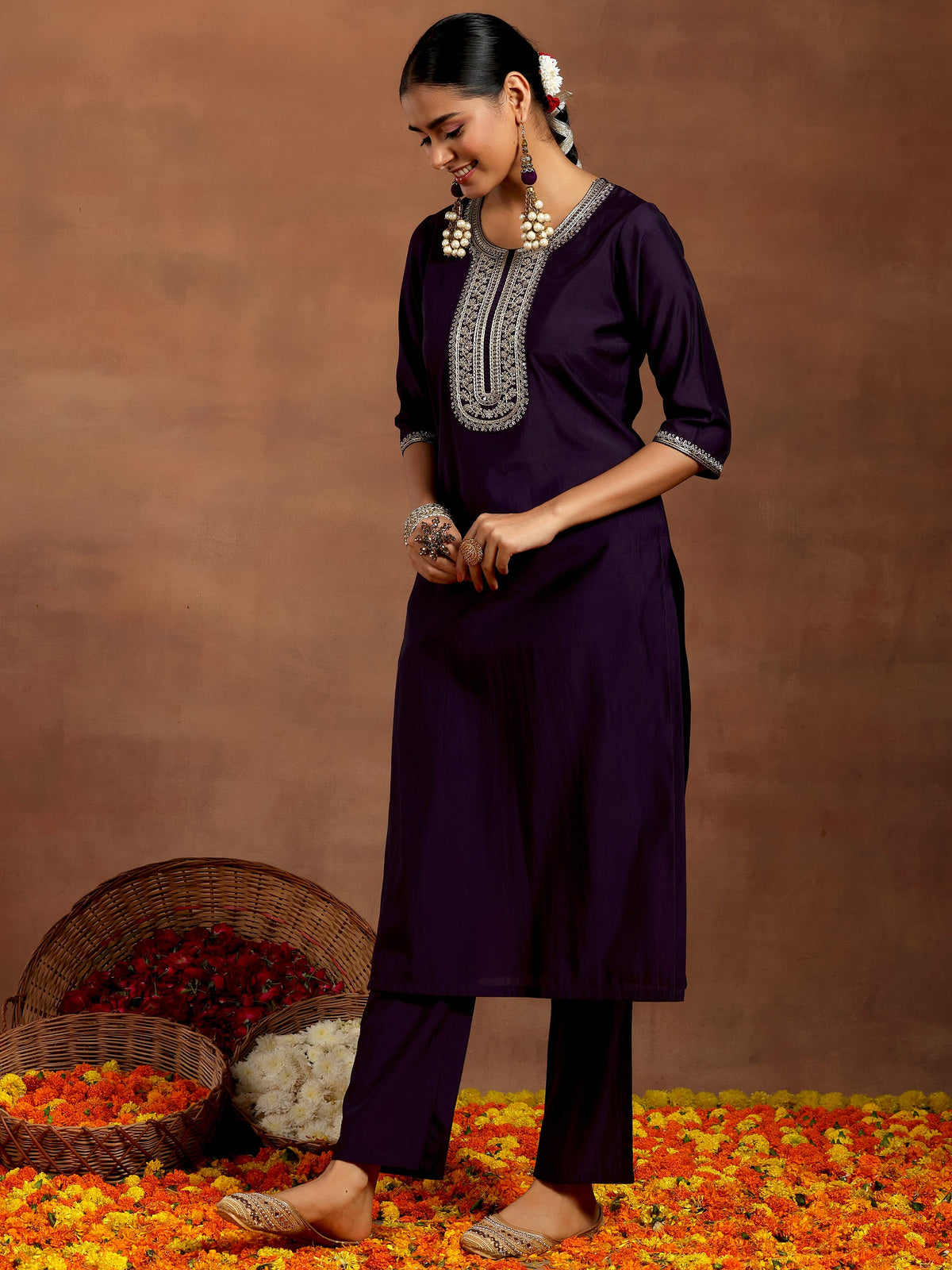 Gerua Purple Yoke Design Silk Blend Straight Suit With Dupatta