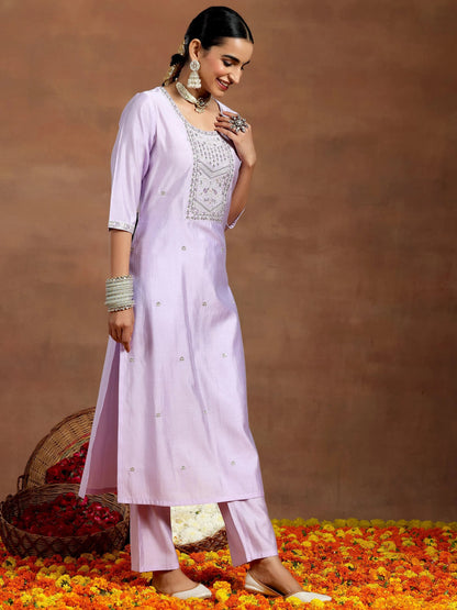 Gerua Lavender Yoke Design Silk Blend Straight Suit With Dupatta