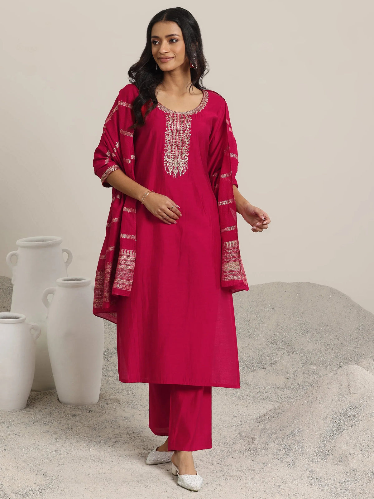 Gerua Red Yoke Design Silk Blend Straight Suit With Dupatta