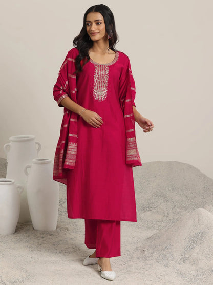 Gerua Red Yoke Design Silk Blend Straight Suit With Dupatta