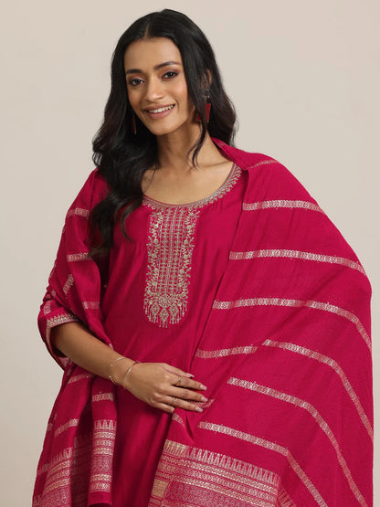 Gerua Red Yoke Design Silk Blend Straight Suit With Dupatta