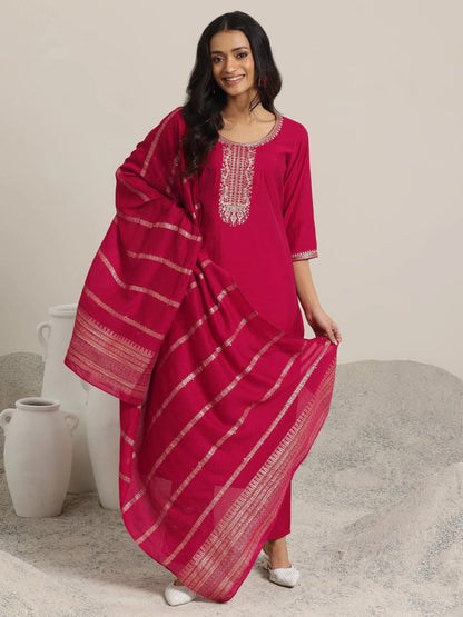 Gerua Red Yoke Design Silk Blend Straight Suit With Dupatta