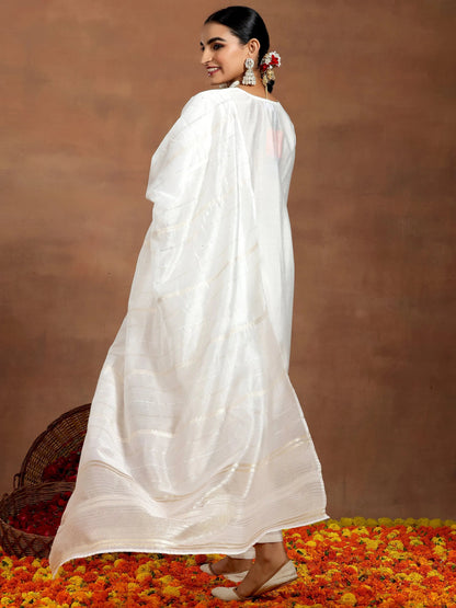 Gerua White Yoke Design Silk Blend Straight Suit With Dupatta