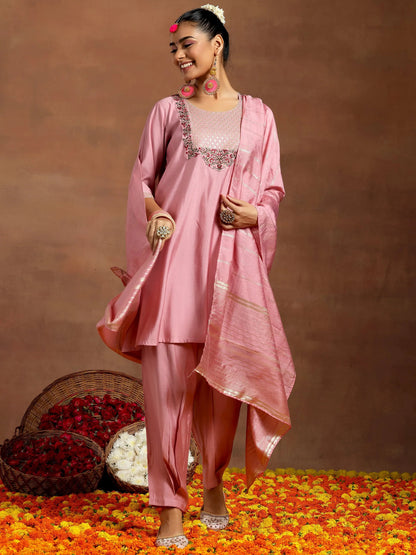 Gerua Pink Yoke Design Silk Blend Straight Suit With Dupatta