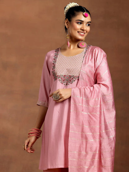Gerua Pink Yoke Design Silk Blend Straight Suit With Dupatta