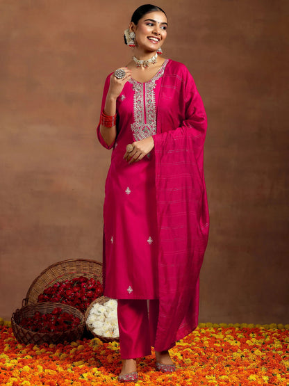 Gerua Pink Yoke Design Silk Blend Straight Suit With Dupatta