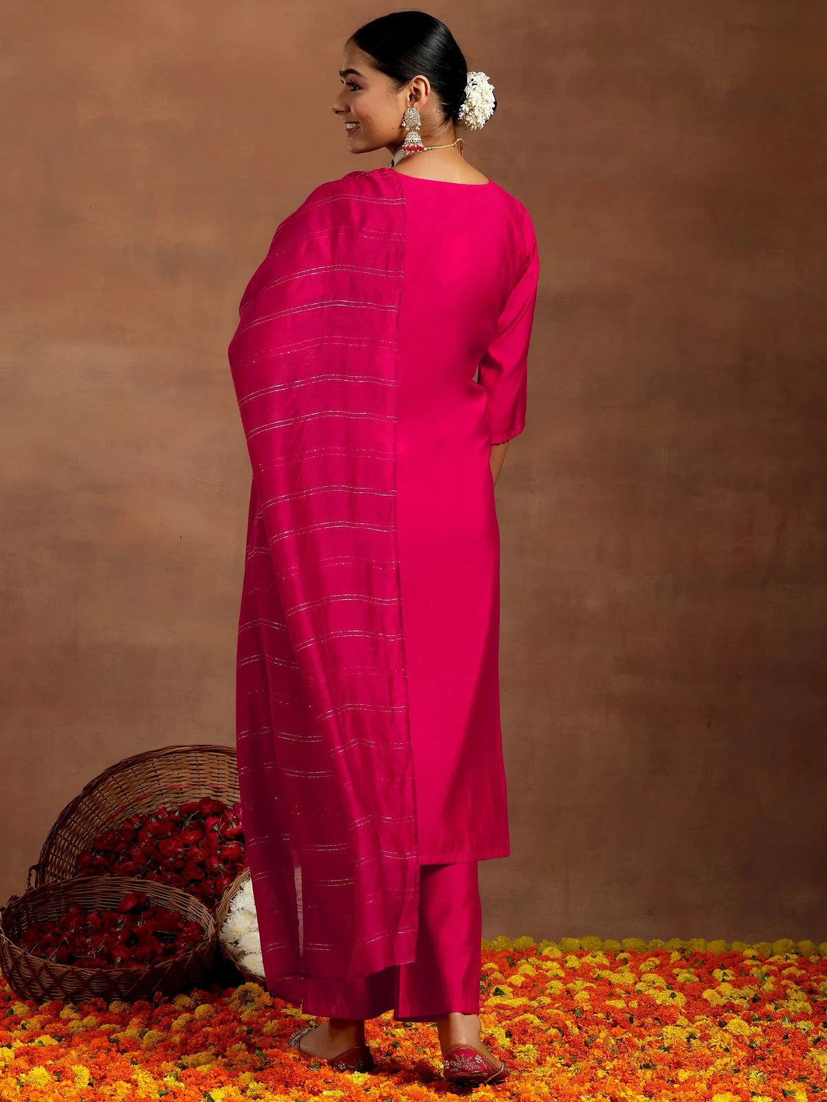 Gerua Pink Yoke Design Silk Blend Straight Suit With Dupatta