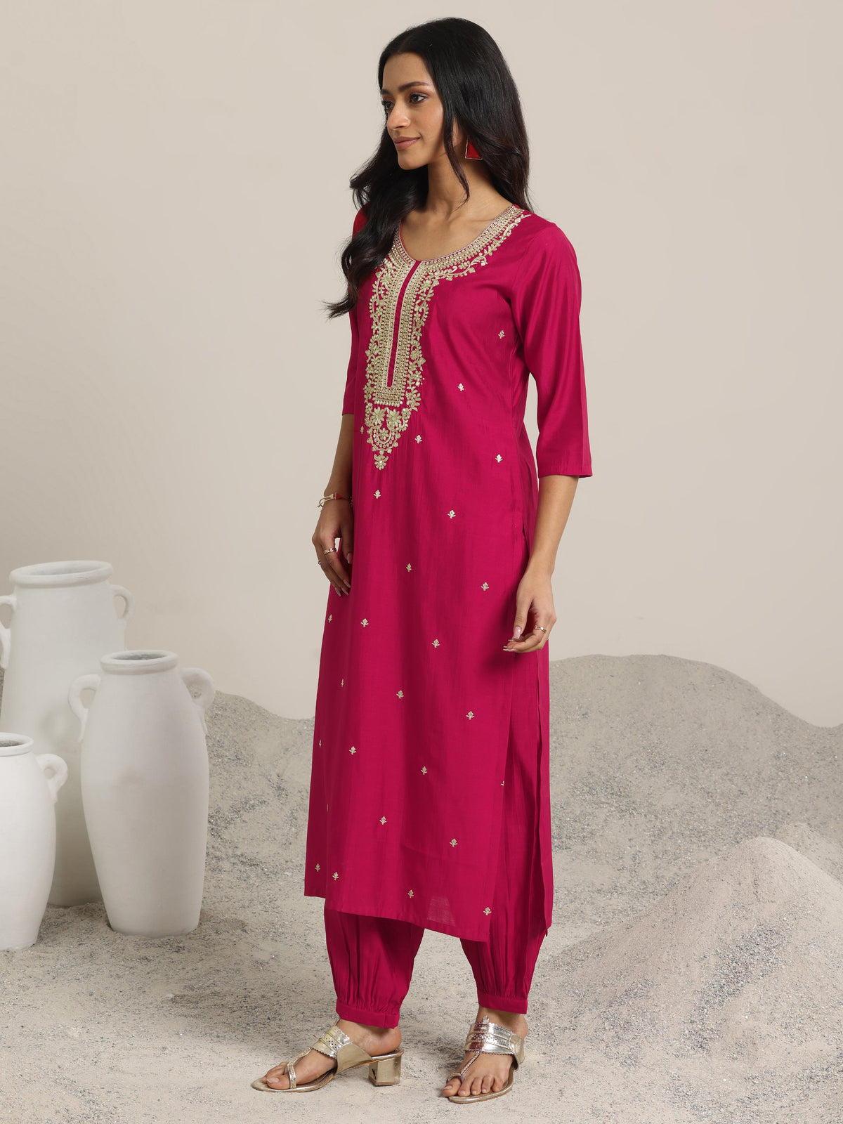 Gerua Pink Yoke Design Silk Blend Straight Suit With Dupatta
