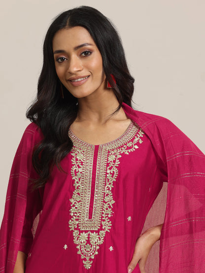 Gerua Pink Yoke Design Silk Blend Straight Suit With Dupatta