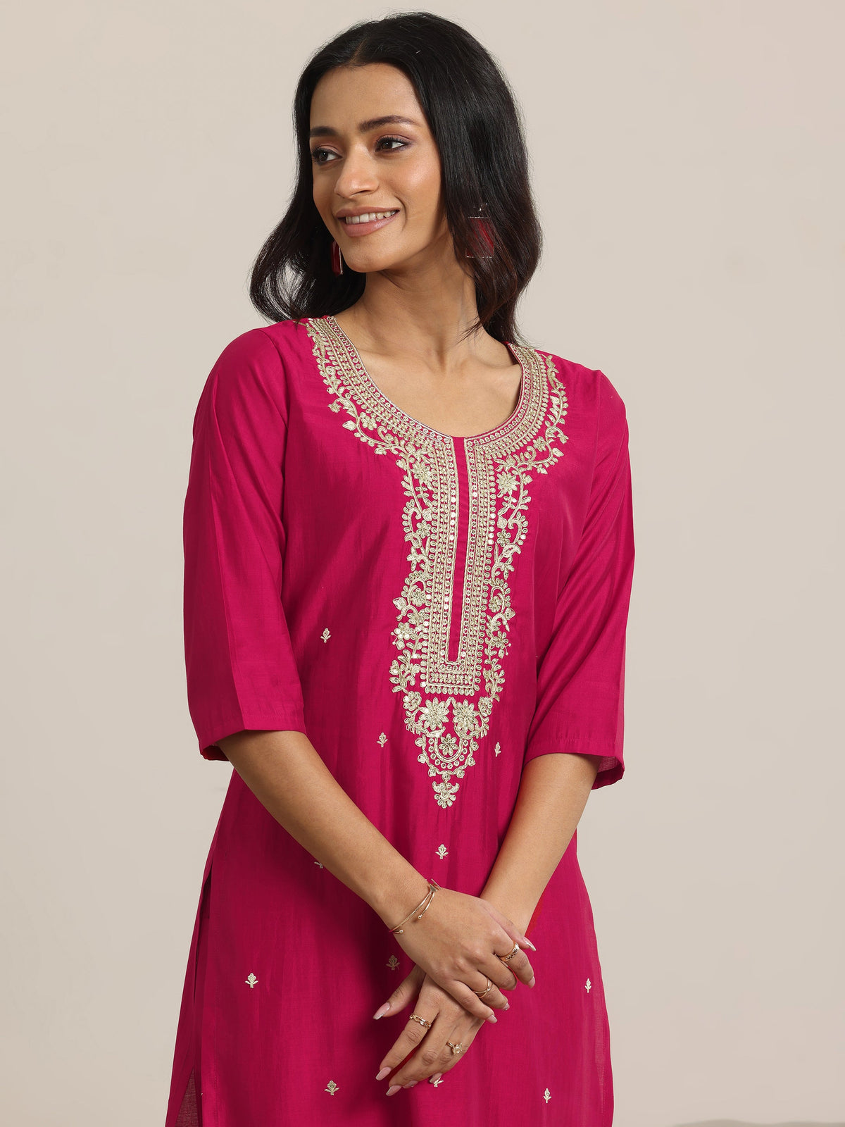 Gerua Pink Yoke Design Silk Blend Straight Suit With Dupatta