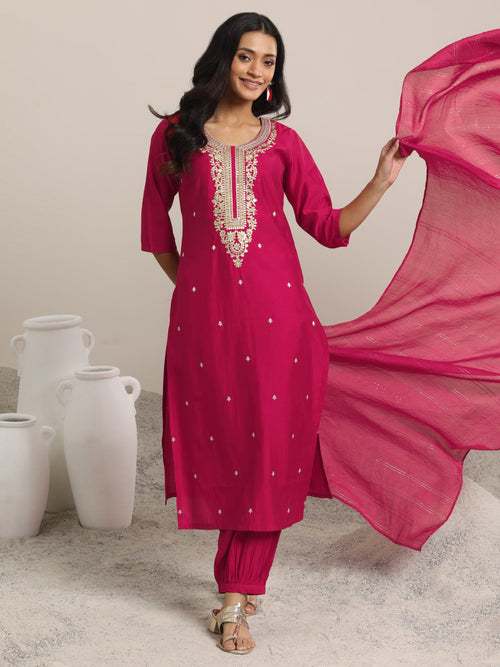 Gerua Pink Yoke Design Silk Blend Straight Suit With Dupatta