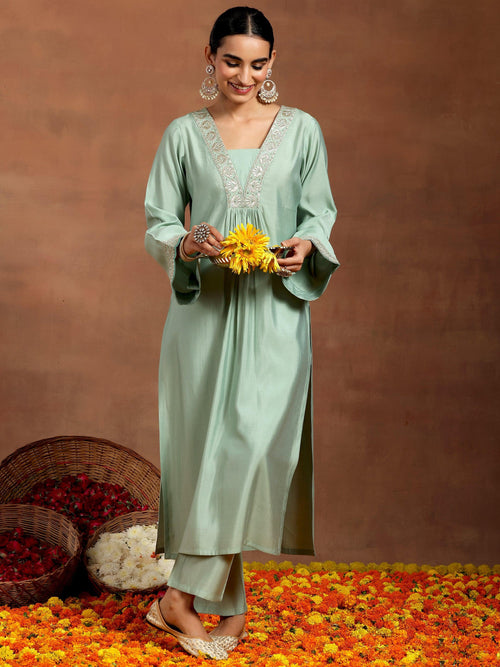 Gerua Green Yoke Design Silk Blend Straight Kurta Set