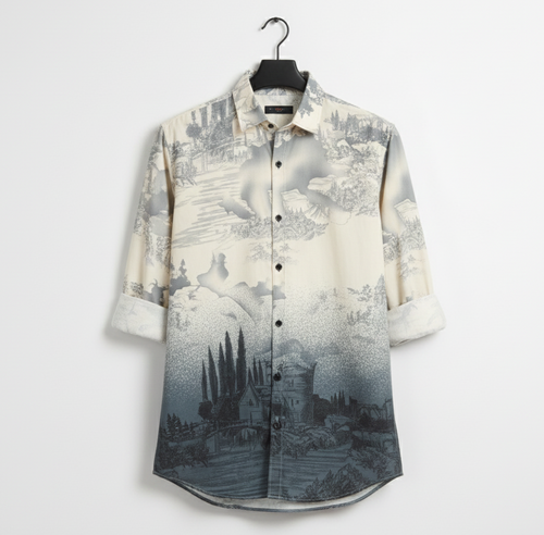 Dark Fantasy Toile Print Button-Down Shirt for Men