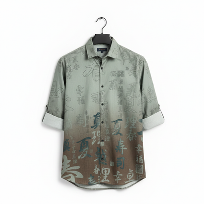 Artistic Script Print Ombre Casual Men's Shirt