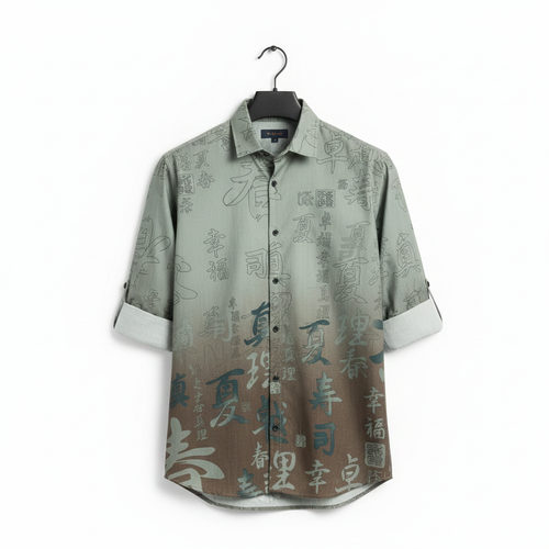 Artistic Script Print Ombre Casual Men's Shirt