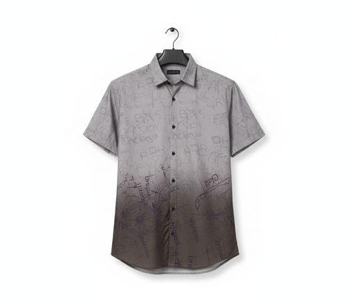 Men's Grey Ombre Travel Map Printed Shirt