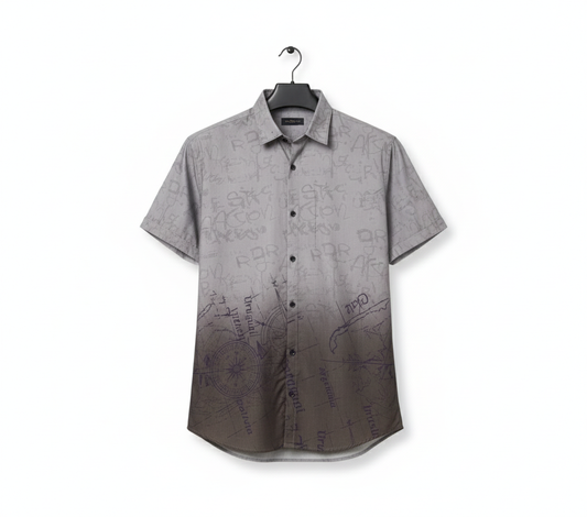 Men's Grey Ombre Travel Map Printed Shirt
