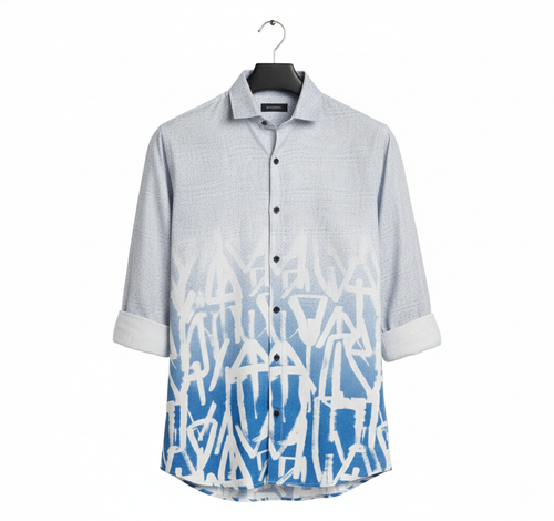 Men's Full-Sleeve Casual Shirt - Blue Graffiti Print