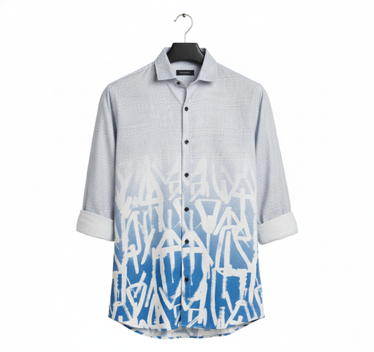 Men's Full-Sleeve Casual Shirt - Blue Graffiti Print
