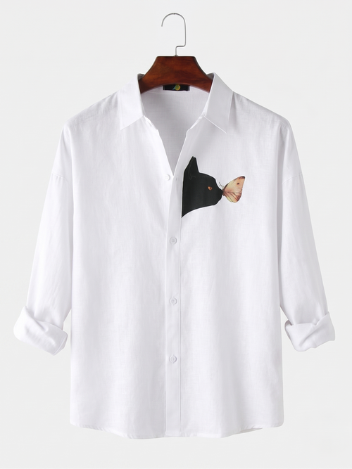 White Black Cat Full Sleeves Shirt
