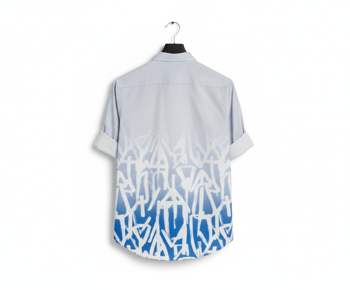 Men's Full-Sleeve Casual Shirt - Blue Graffiti Print
