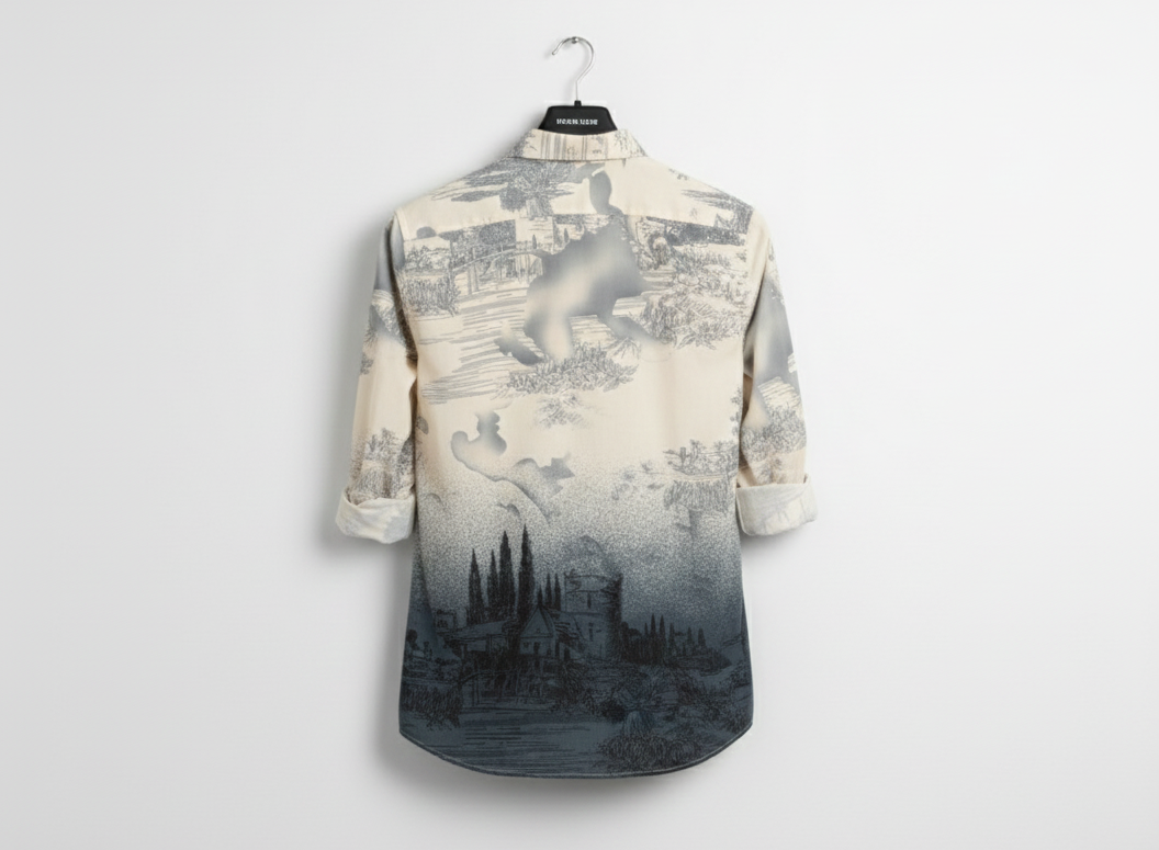 Dark Fantasy Toile Print Button-Down Shirt for Men