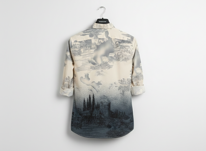 Dark Fantasy Toile Print Button-Down Shirt for Men