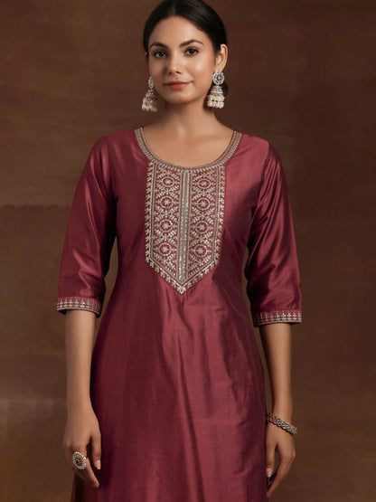 Gerua Rust Yoke Design Silk Blend Straight Suit With Dupatta