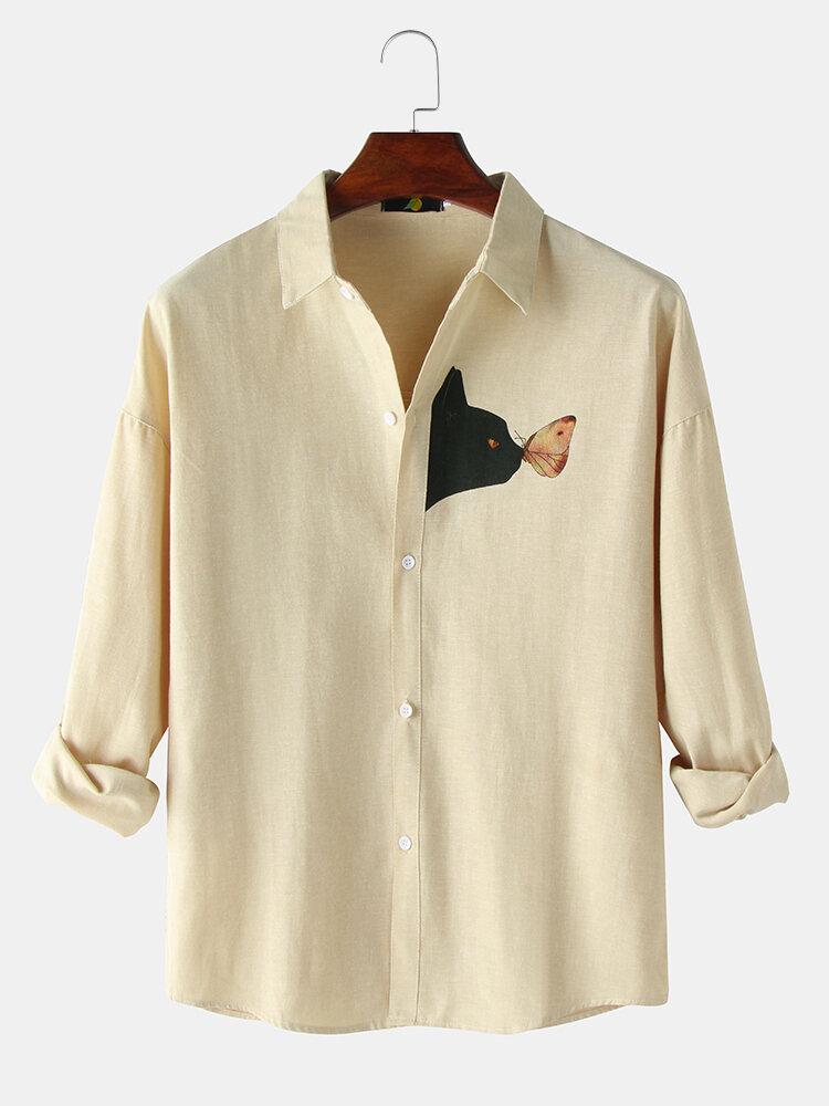 Cream Black Cat Full Sleeves Shirt