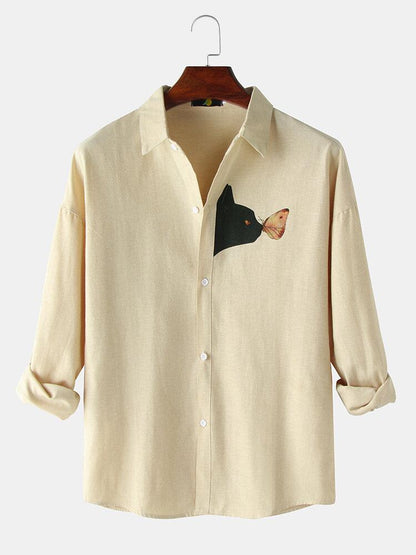Cream Black Cat Full Sleeves Shirt