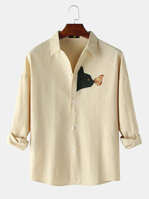Cream Black Cat Full Sleeves Shirt