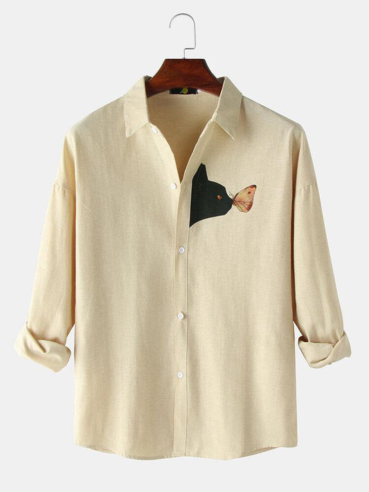 Cream Black Cat Full Sleeves Shirt