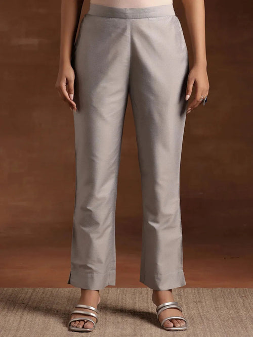 Libas Grey Solid Silk Trousers