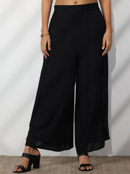 Libas Black Self Design Rayon Palazzos