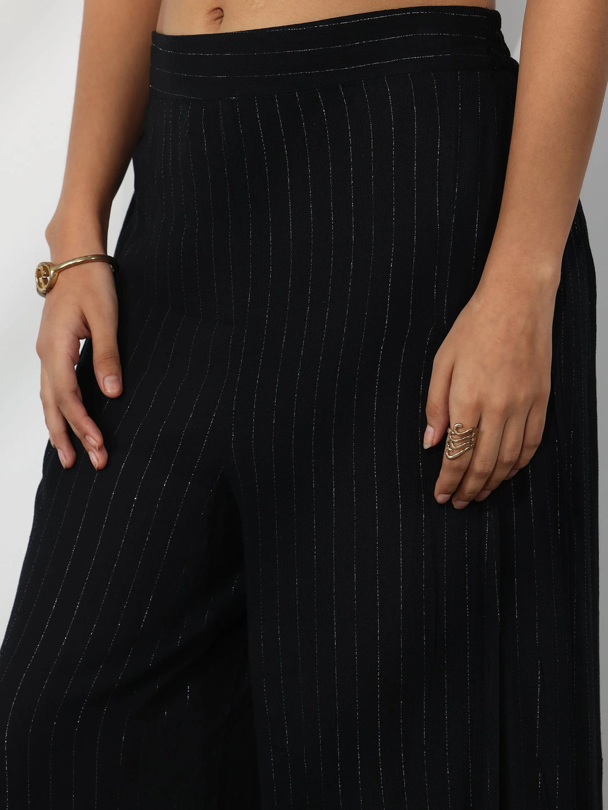 Libas Black Self Design Rayon Palazzos