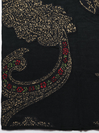 Libas Black Woven Design Wool Women's Shawl