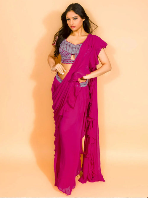 Libas Art Pink Embellished Silk Blend Palazzo Saree