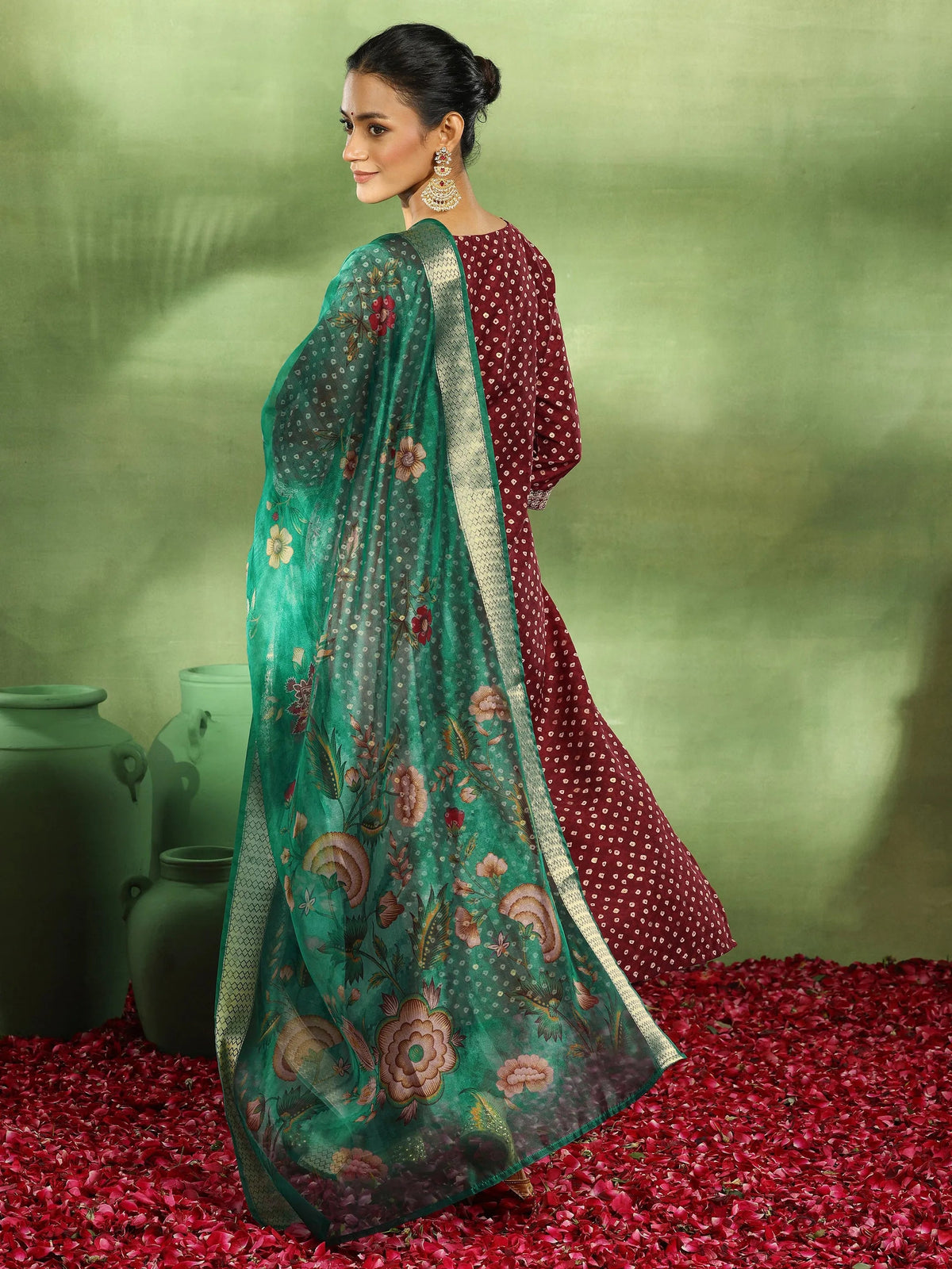 Libas Maroon Printed Silk Blend Straight Suit With Dupatta