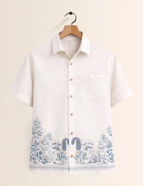 Bottom Flower Printed Men's Shirt - XPST