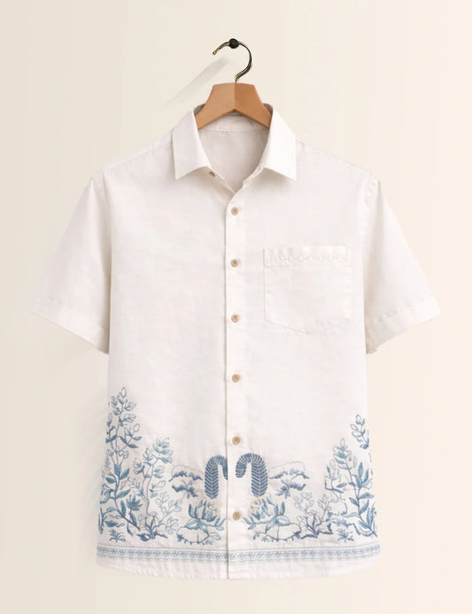 Bottom Flower Printed Men's Shirt - XPST