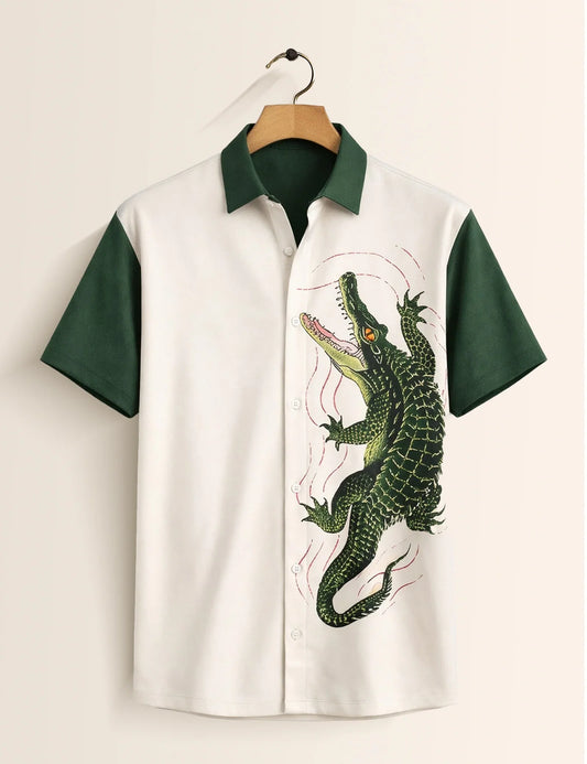 Green Crocodile Printed Men's Shirt - XPST