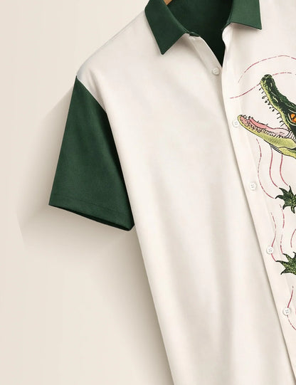 Green Crocodile Printed Men's Shirt - XPST