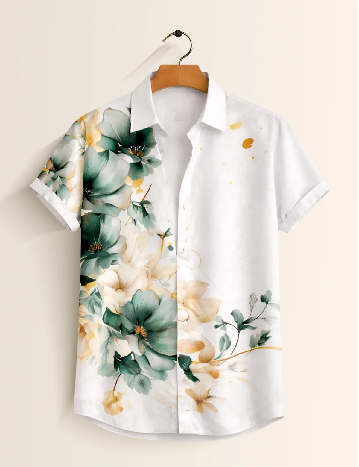 Green Side Flower Printed Men's Shirt - XPST