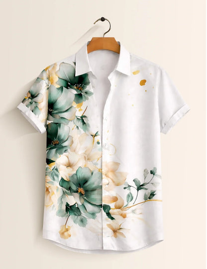 Green Side Flower Printed Men's Shirt - XPST